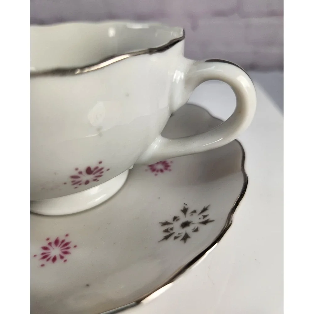 Vintage Hospitality Crystalline Coffee Teacup And Saucer Japan Cottage Chic
